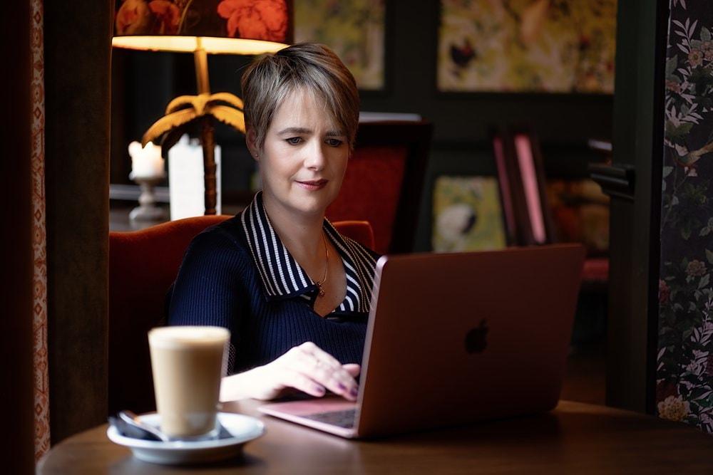 Emma Heptonstall working from her laptop Emma Heptonstall working from her laptop
